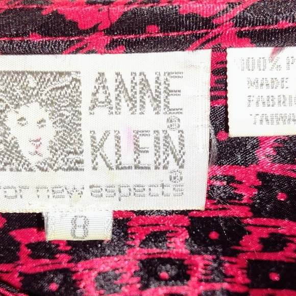 ANNE KLEIN Vintage New Aspects Red and Black Long Sleeve Blouse Size 8 - Picture 2 of 2